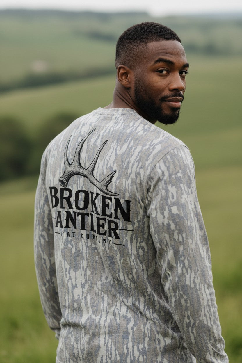 Broken Antler Hat Co.- Broken Antler Long Sleeve Shirt Mossy Oak Bottomland / Black