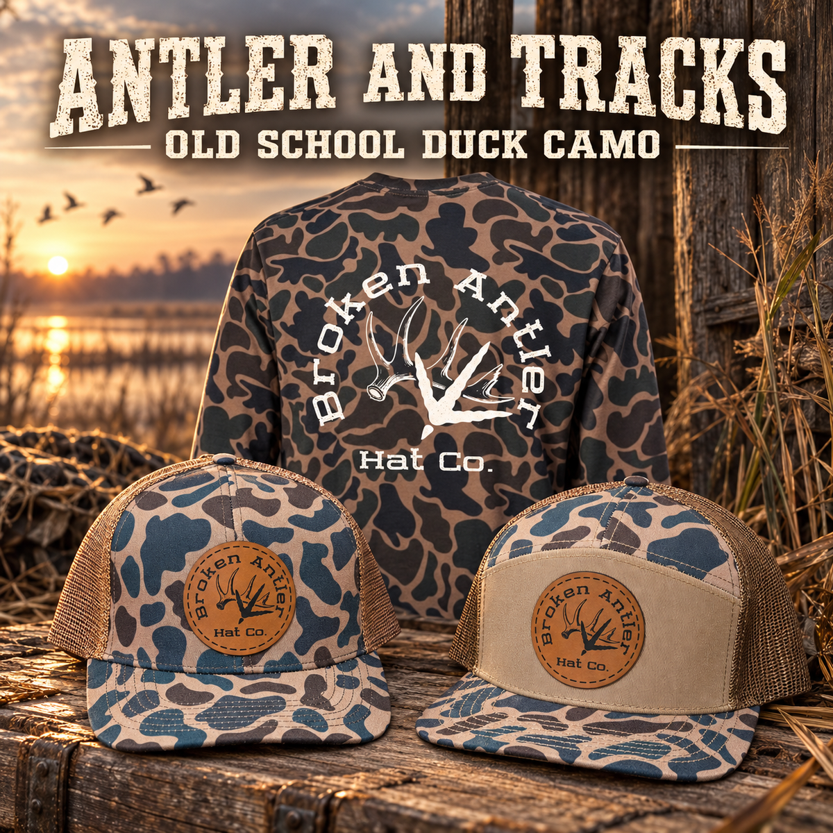 Broken Antler Hat Co- Antlers & Tracks - Old School Delta Camo